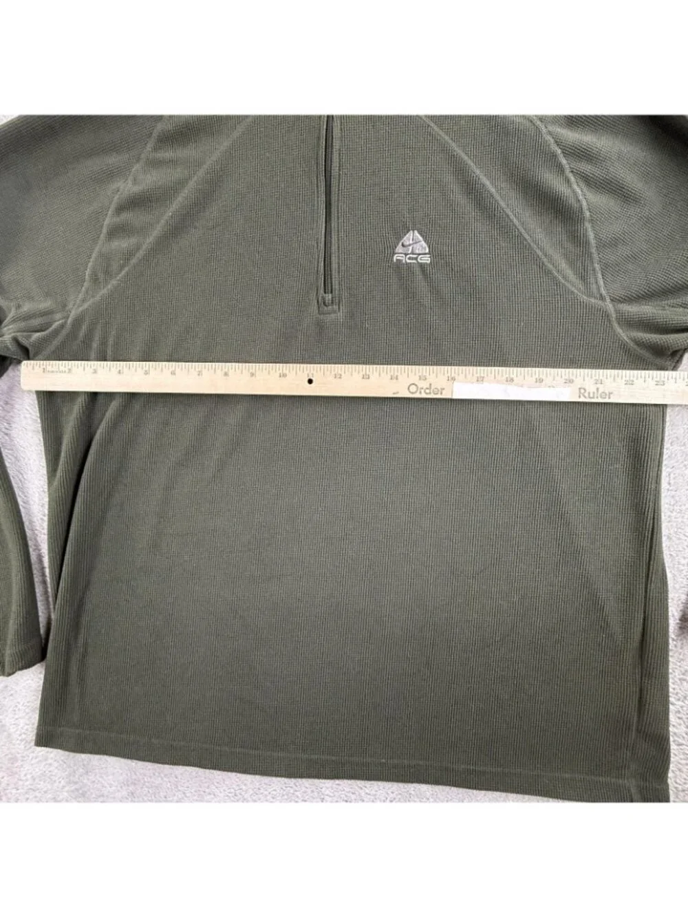 Nike ACG Pullover Mens Large Green Fleece 1/4 Zip Lightweight Grid Hiking Top